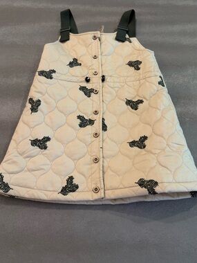 Jars Cream Quilted Pinafore Dress with Black Leaf Print. Size 3